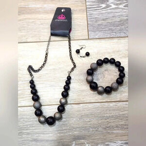 Paparazzi black and silver beaded necklace with matching earrings and bracelet